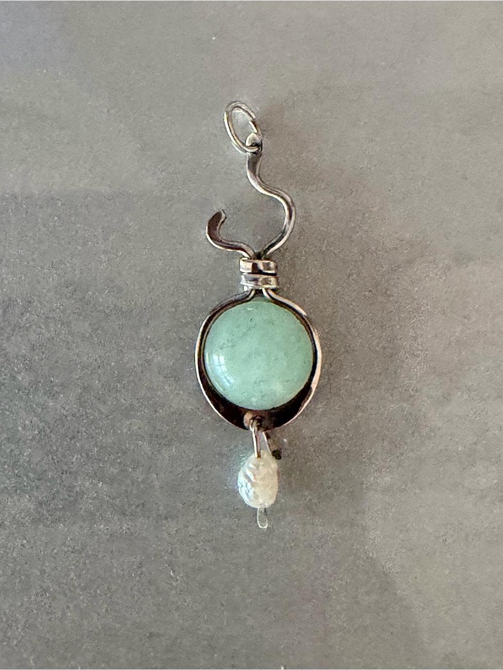 Beautiful Artisan Handmade Jade Wire-Wrapped Pendant w/ Freshwater Pearl Accent